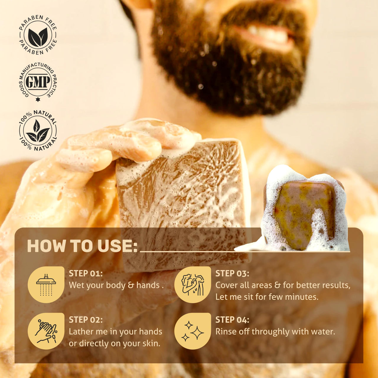 Home Ghar Soap Sandalwood & Saffron Magic Soaps For Bath | Paraben Free | Chandan & Kesar Bath Soaps | Handmade Soaps For Glowing | Skin Brightening Soap For Men & Women (100 Gms Pack Of 1)