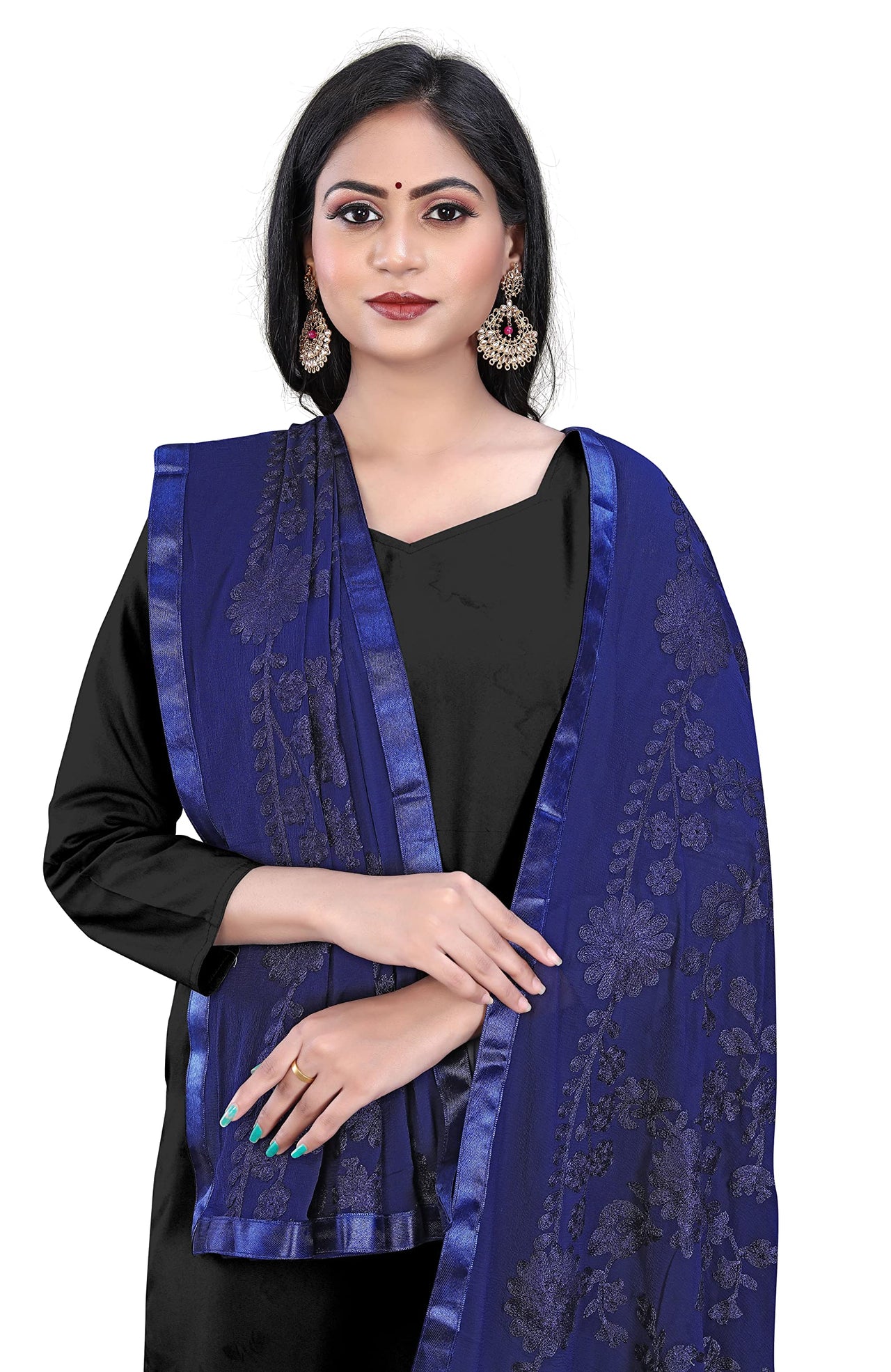 AKSHAR LLC Women's  Embroidered Chiffon Dupatta