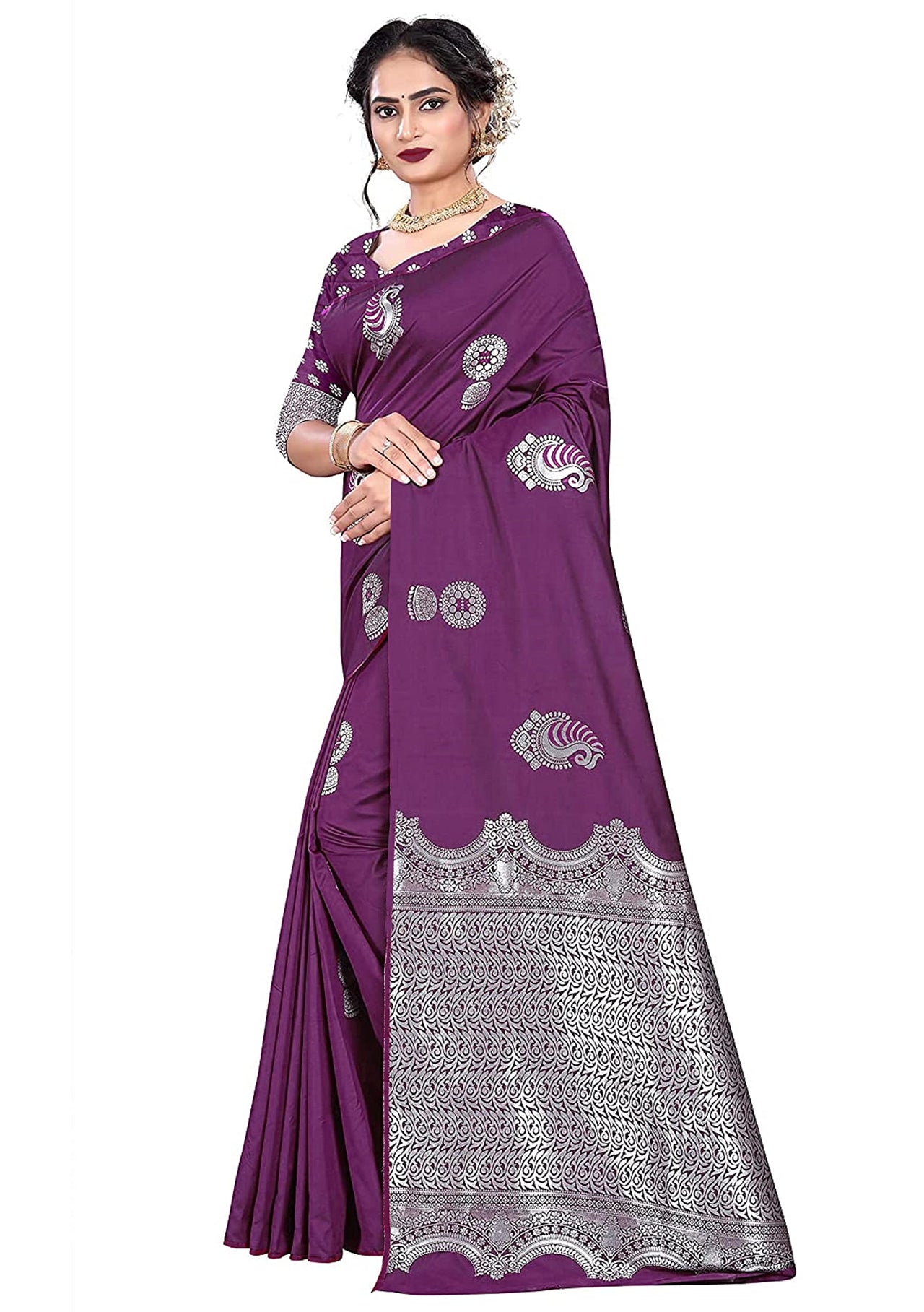 PANASH TRENDS Women's  Kanchipuram Banarasi Art Silk Saree with Blouse Piece