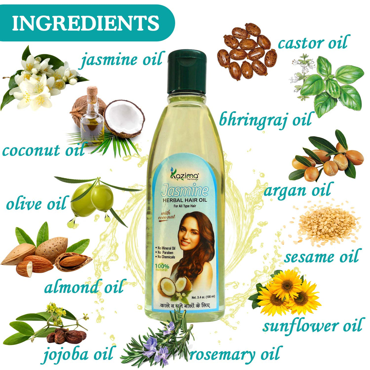 KAZIMA Jasmine Herbal Hair Oil Ideal For Anti Hair Loss, Lice Prevention, Dandruff & Promote Hair Growth (100ML) (Pack of 2)