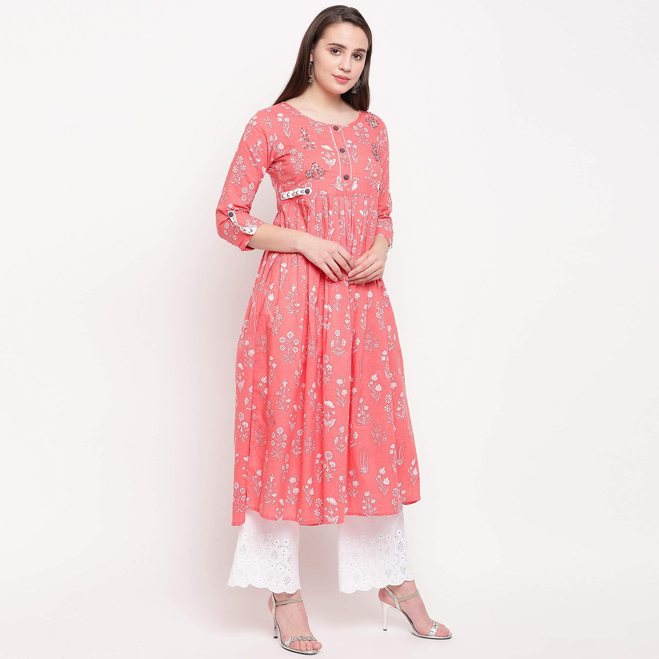 Vbuyz Women's  Floral Print Anarkali Cotton Kurti(VF-KU-591-592)