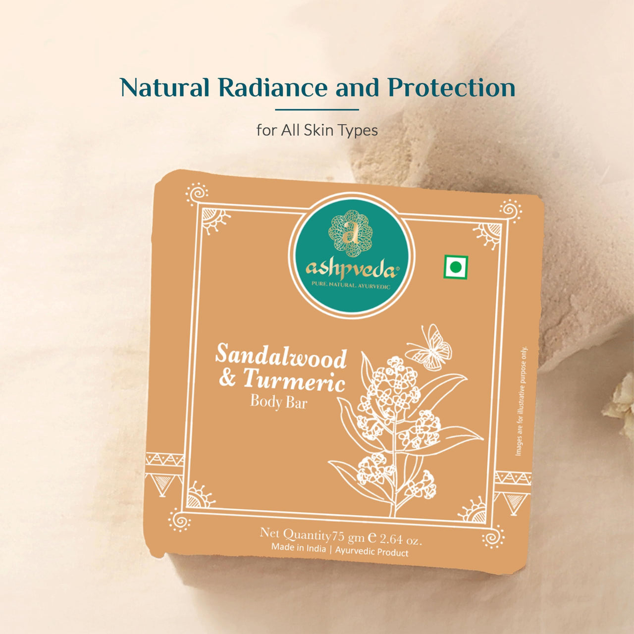 Ashpveda Sandalwood and Turmeric Soap for Bath | Ayurvedic Handmade Natural Scented Premium Bathing Soap for Glowing & Moisturizing Skin (75 gm) (Pack of 3)