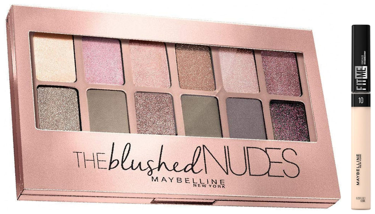 Maybelline New York The Blushed Nudes Palette Eyeshadow Powder, 9G And Fit Me Concealer,10 Light, 6.8Ml, Multi, Matte Finish
