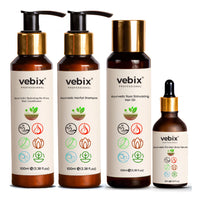 VebixProfessional Customized HairFall Control Regimen Ayurvedic 4 Product Kit | Anti Hairfall Shampoo - Hair Oil, Keratin Conditioner & Hair Growth Serum | 350ml (All Hair Types)