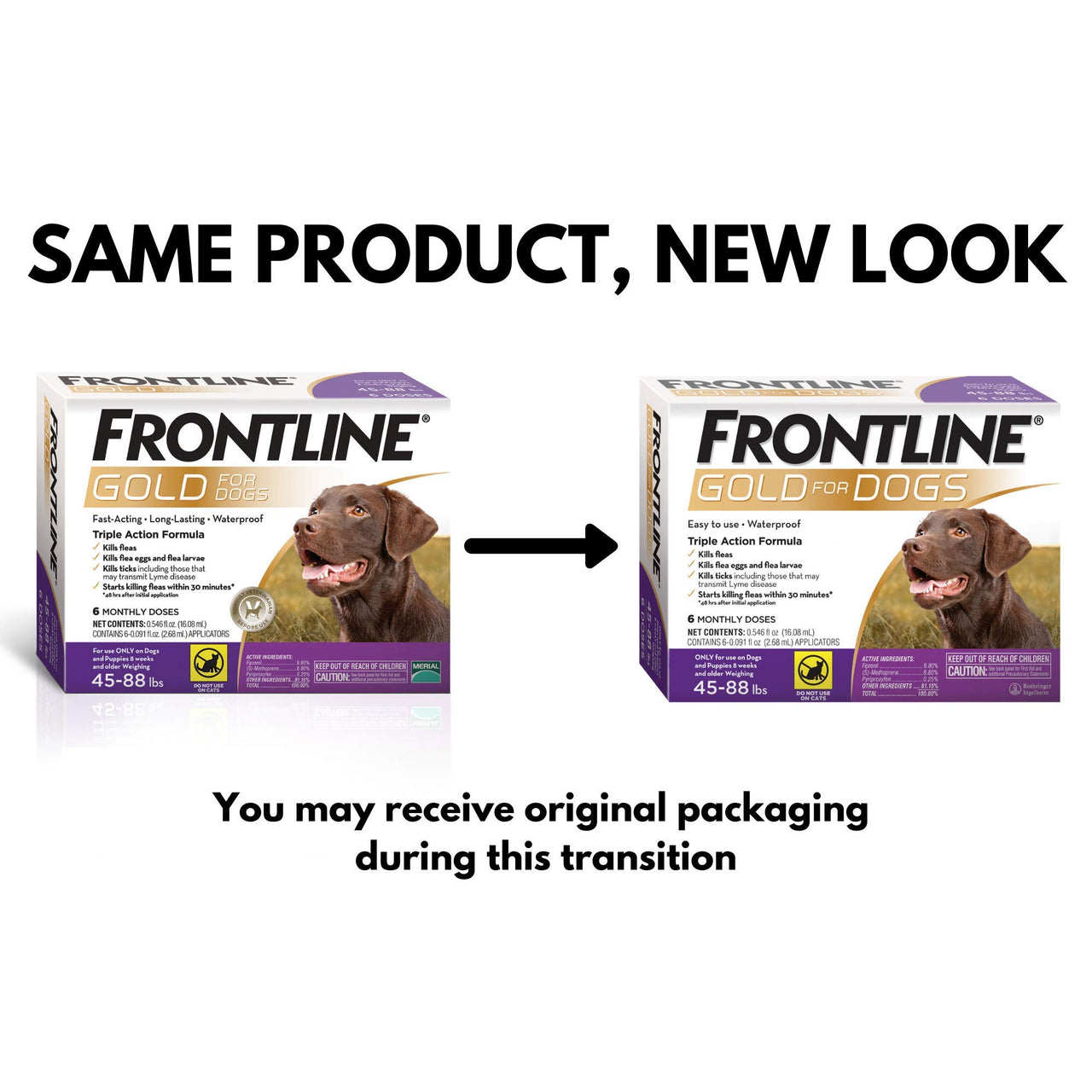 Frontline Gold Flea & Tick Treatment for Large Dogs Up to 45 to 88 lbs., Pack of 6 6 Count