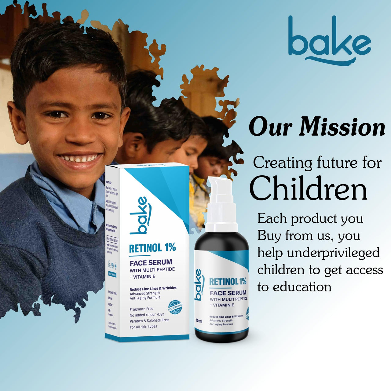 BAKE 1% Retinol Face Serum with Multi Peptides for Anti Aging,Reduces Fine Lines & Wrinkles | Advanced Strength Serum | 30ml