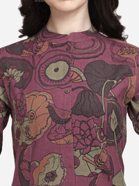 MIRCHI FASHION Women's  Cotton Bagru Printed A-Line Kurta Set with Plazzo Pant L Grey, Pink