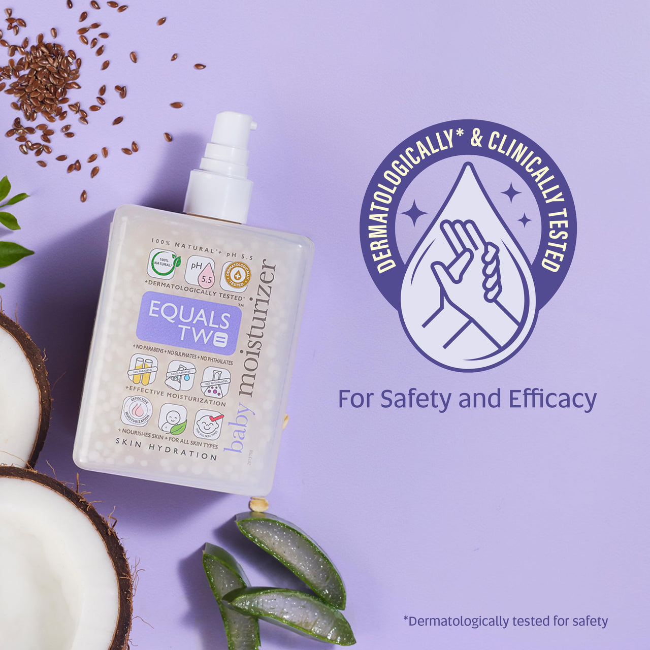 EQUALSTWO Baby Moisturizer, 500ml, 100% Natural Coconut based Daily Baby Skin Care Body Lotion for Nourishing Skin, All Skin Types, PH 5.5, Dermatalogically Tested, No Parabens No Sulphates, Pack 2