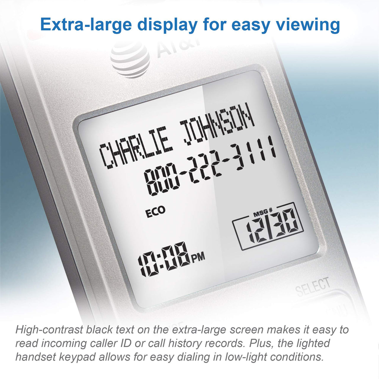 AT&T EL51103 - DECT 6.0 Cordless Home Phone. Full-Duplex Handset Speakerphone, Backlit Display, Lighted Keypad, Caller ID/Call Waiting, Phonebook, Eco Mode, Voicemail Key, Quiet Mode. 1 Handset