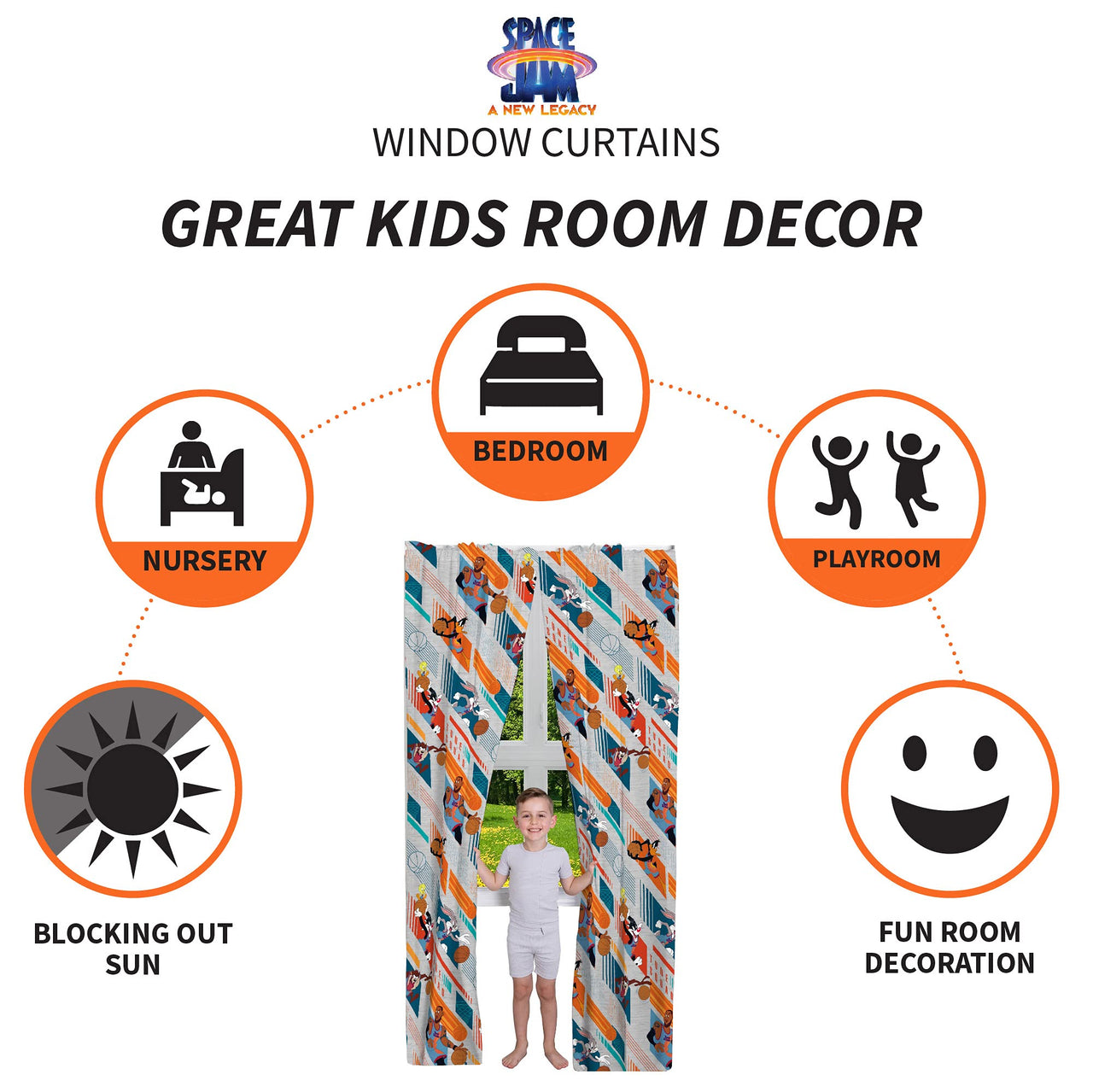 Franco Kids Room Window Curtains Drapes Set, 82 in x 84 in, Space Jam 2 A New Legacy