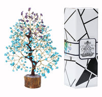 Amethyst & Turquoise Gemstone Tree, Crystal Tree of Life, Feng Shui Bonsai, Money Tree, Healing Tree - Home Decoration, Good Luck Figurine, Gem Tree for Positive Energy, Chakra Tree of Life, Gift Amethyst + Turquoise (Copper Wire)