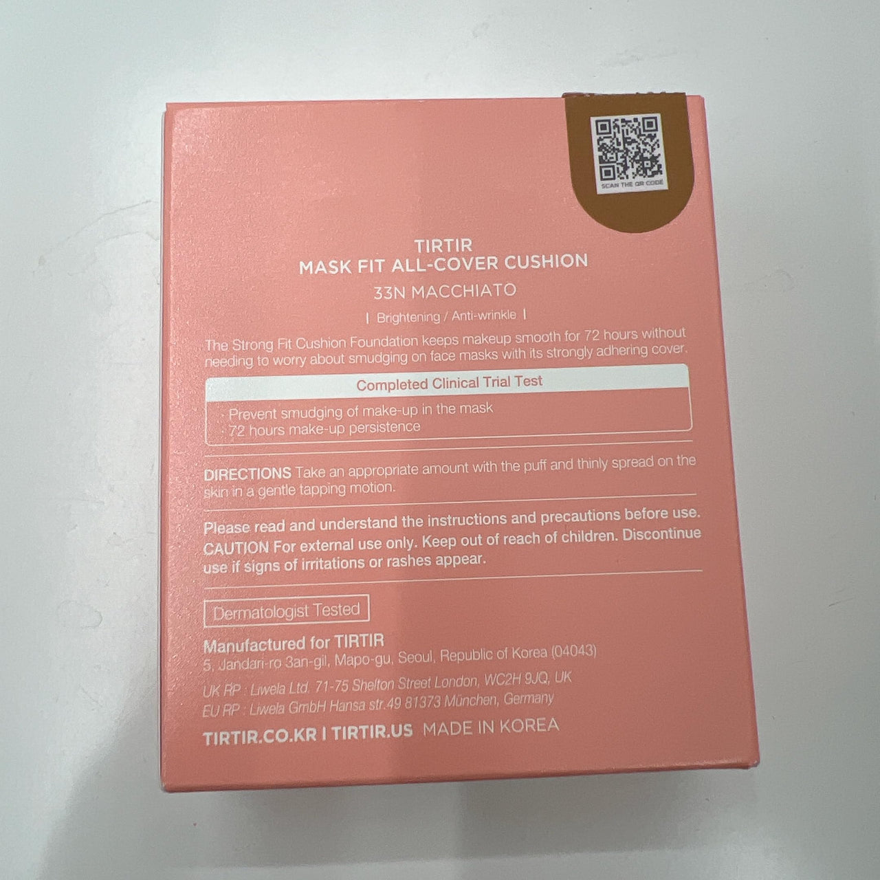 TIRTIR Mask All-Cover Cushion Foundation | Full coverage, Skin fit, Satin Glow Finish | Korean Cushion Foundation #33N MACCHIATO | 18g