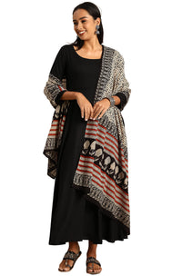 Janasya Women's  Black Rayon Kurta with Dupatta