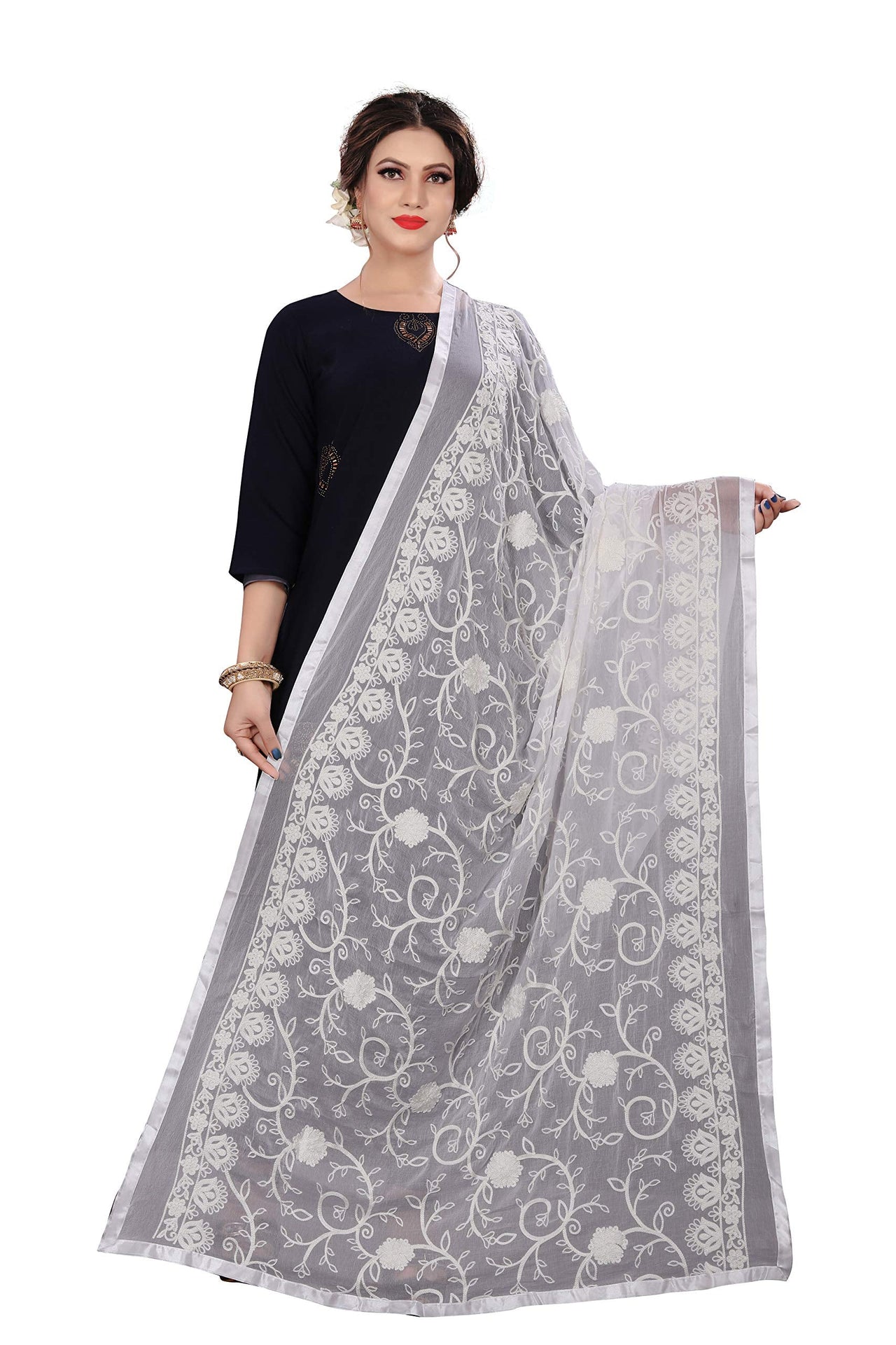AKSHAR LLC Miss India Women's  Chiffon Dupatta With Karachi Embroidery Work