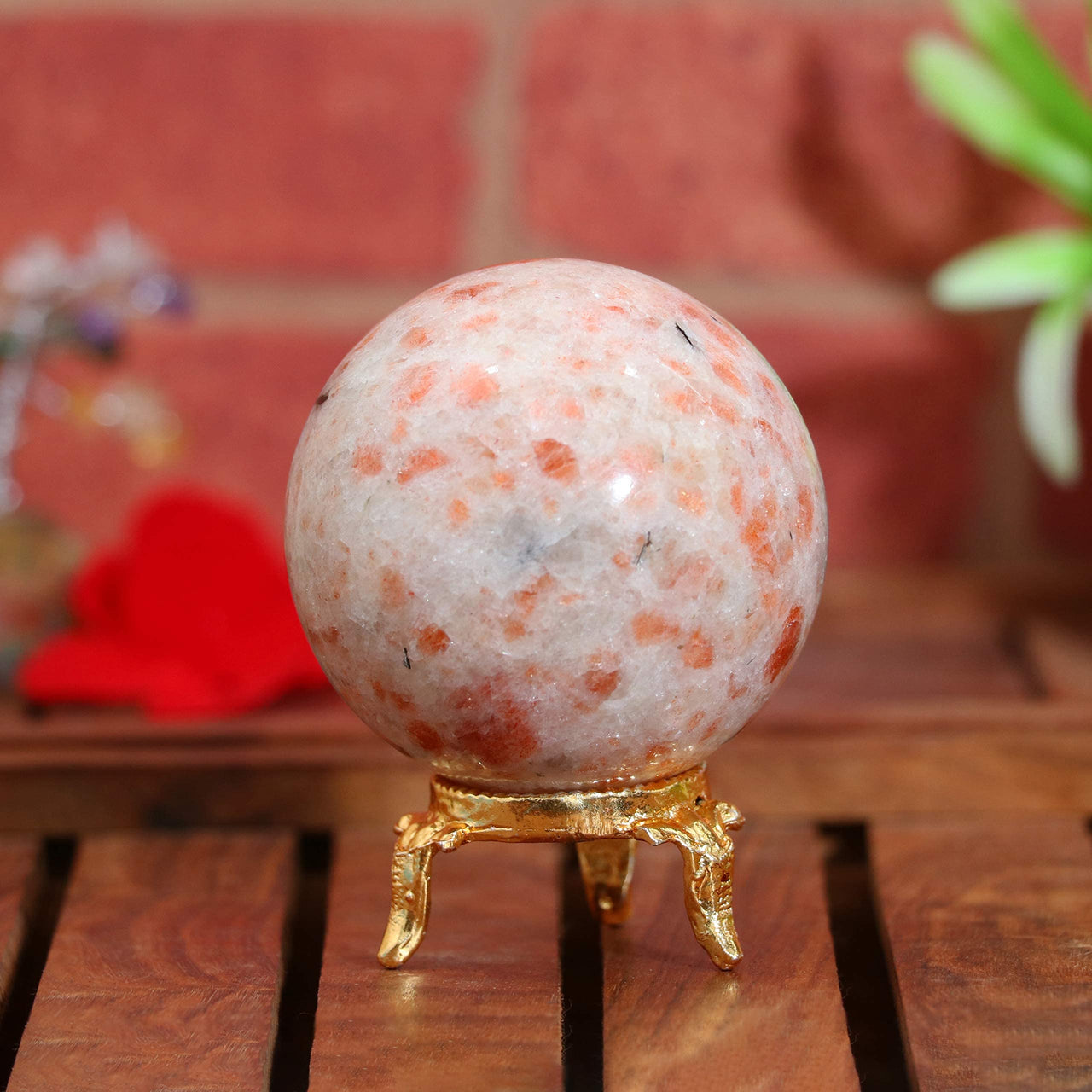 Sunstone | Crystal Sphere Ball | Gemstone Ball with Stand | Natural Gemstone for Healing Crystals | Crystal Balls for Witchcraft | Chakra Balancing | Spiritual Gift Home Décor | Size :- 50-60 mm Sunstone Crystal Sphere