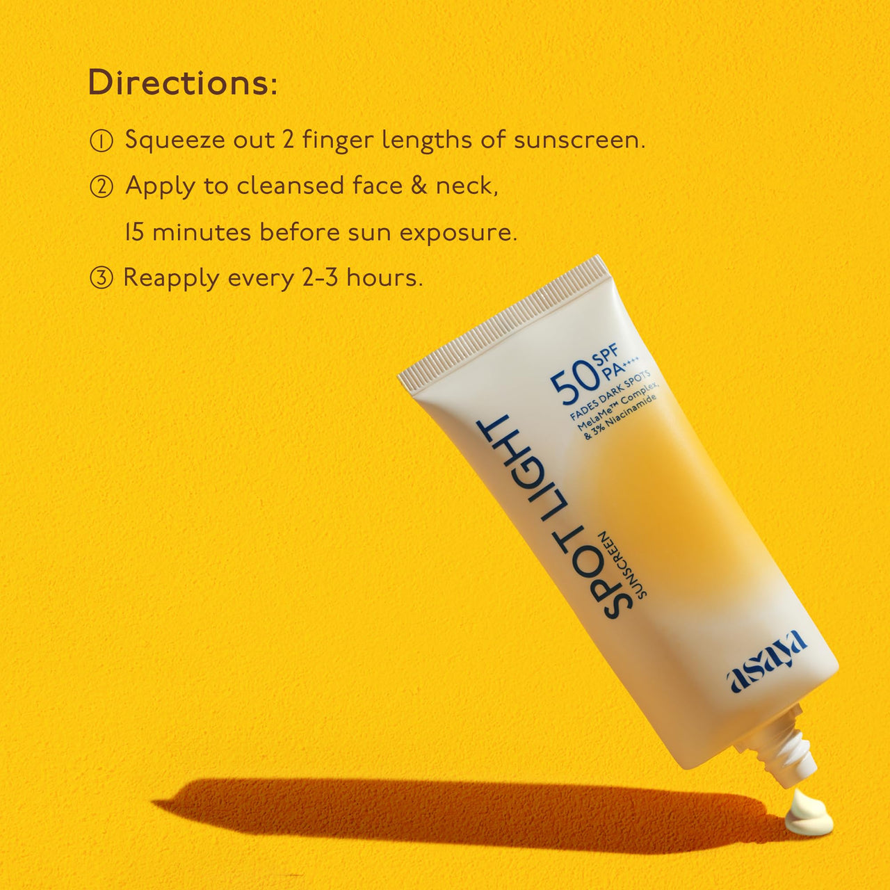 Asaya Spot Light Sunscreen SPF 50 PA++++ | UVA/B Blue Light Protect | Depigmentation Cream for Dark Spots & Acne Marks | MelaMe ComplexTM, Niacinamide & Licorice | Oil-free | Quick Drying & Lightweight | No White Cast & Invisible Finish | Water & Sweat Re