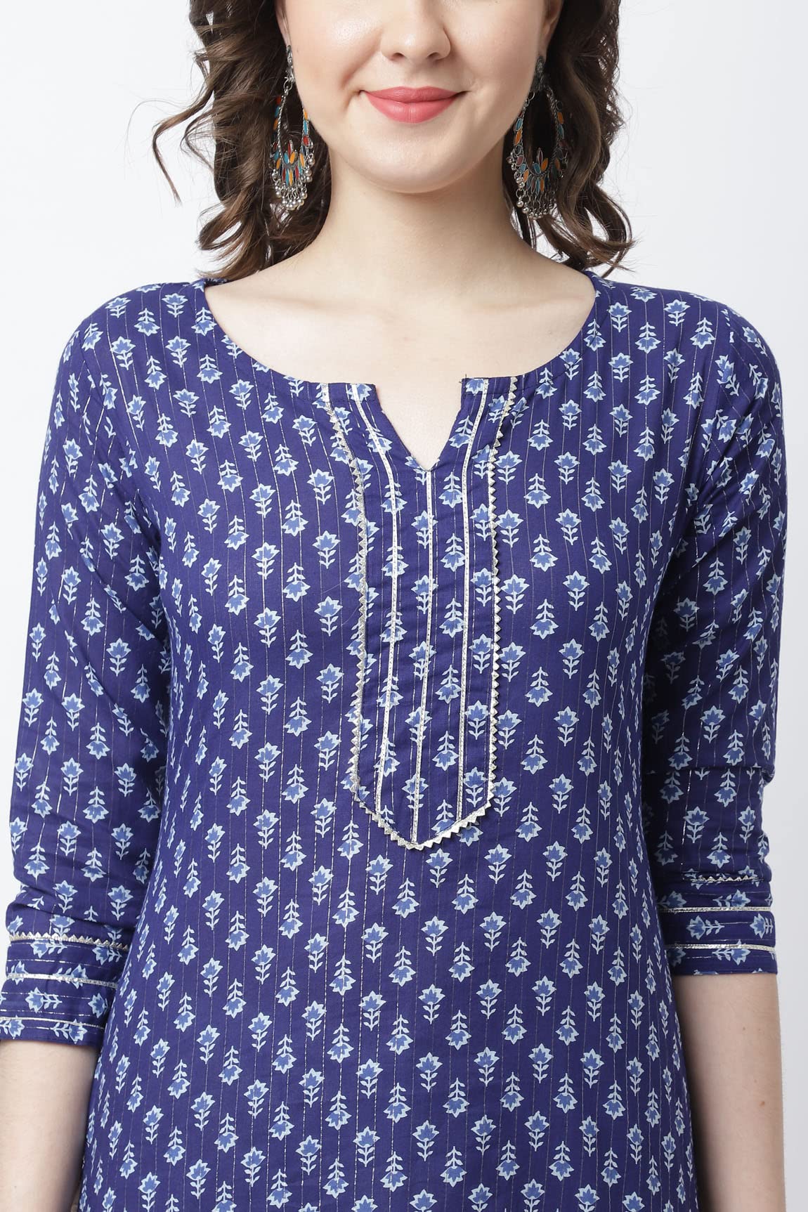 Rajnandini Women's  Pure Cotton with Zari Weaving Jaipuri Printed Kurti