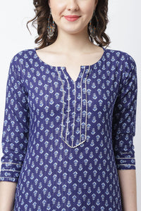 Rajnandini Women's  Pure Cotton with Zari Weaving Jaipuri Printed Kurti