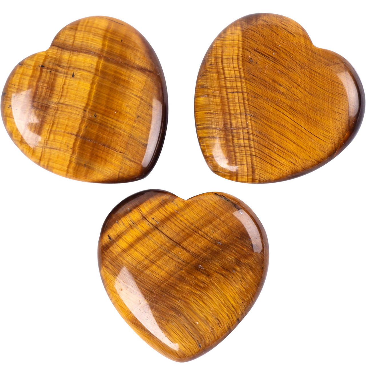 FORBY 3 Pcs Natural 1 inch Tiger's  Eye Puffy Heart Stone, Healing Love Crystal Palm Worry Stone for Chakra Reiki Balancing, Meditation and Positive Energy