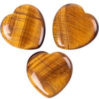 FORBY 3 Pcs Natural 1 inch Tiger's  Eye Puffy Heart Stone, Healing Love Crystal Palm Worry Stone for Chakra Reiki Balancing, Meditation and Positive Energy