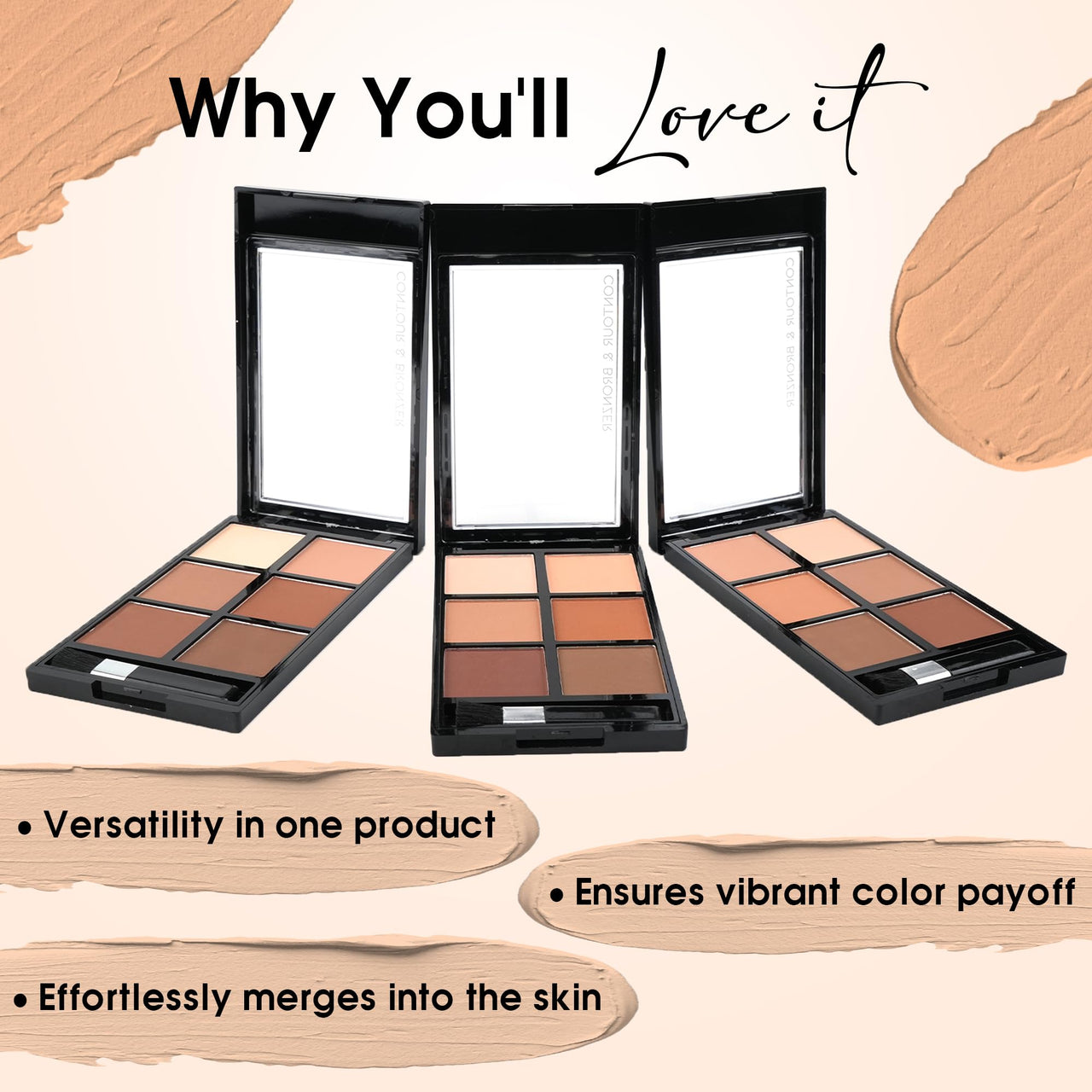 Colors Queen Contour & Bronzer Palette | Matte Finish & Long Lasting Formula | Easy to Blend, Creamy Texture, Lightweight Contour and Bronzer Palette for Face Makeup (Shade - 03, 17g)