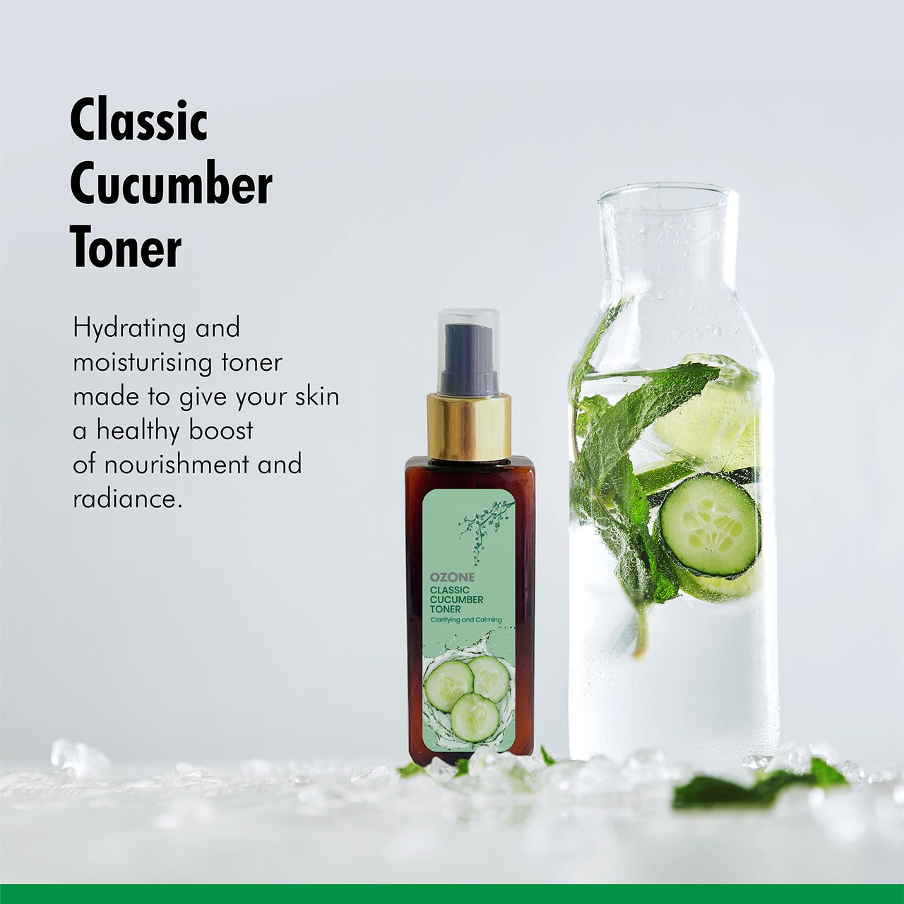 OZONE Classic Cucumber Liquid Toner for Anti Acne, Pore Tightening, Skin Purifying for Oily, Acne Prone & Dull Skin. Natural Product - No Paraben, No Sulphate, No Chemical. 100 Ml