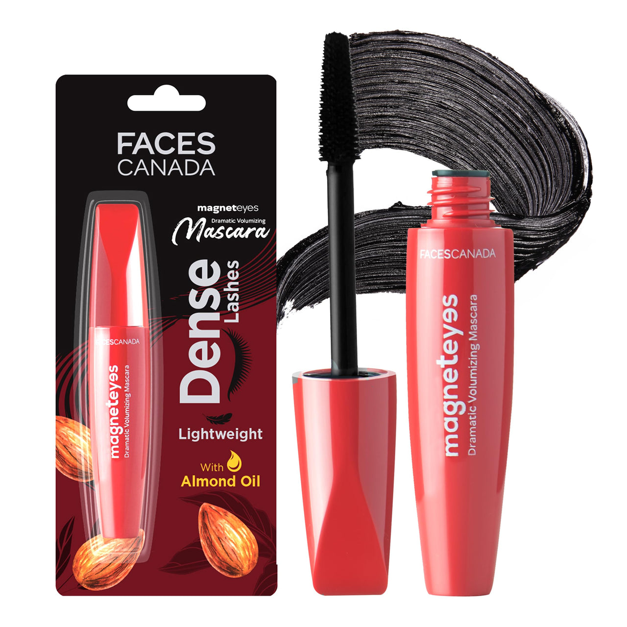 FACES CANADA Magneteyes Dramatic Volumizing Mascara - Black, 9.5ml | Lightweight, Denser & Longer Lashes | Intense Black Finish | Adds Volume | Easy Wash | No Clumping | Cruelty Free