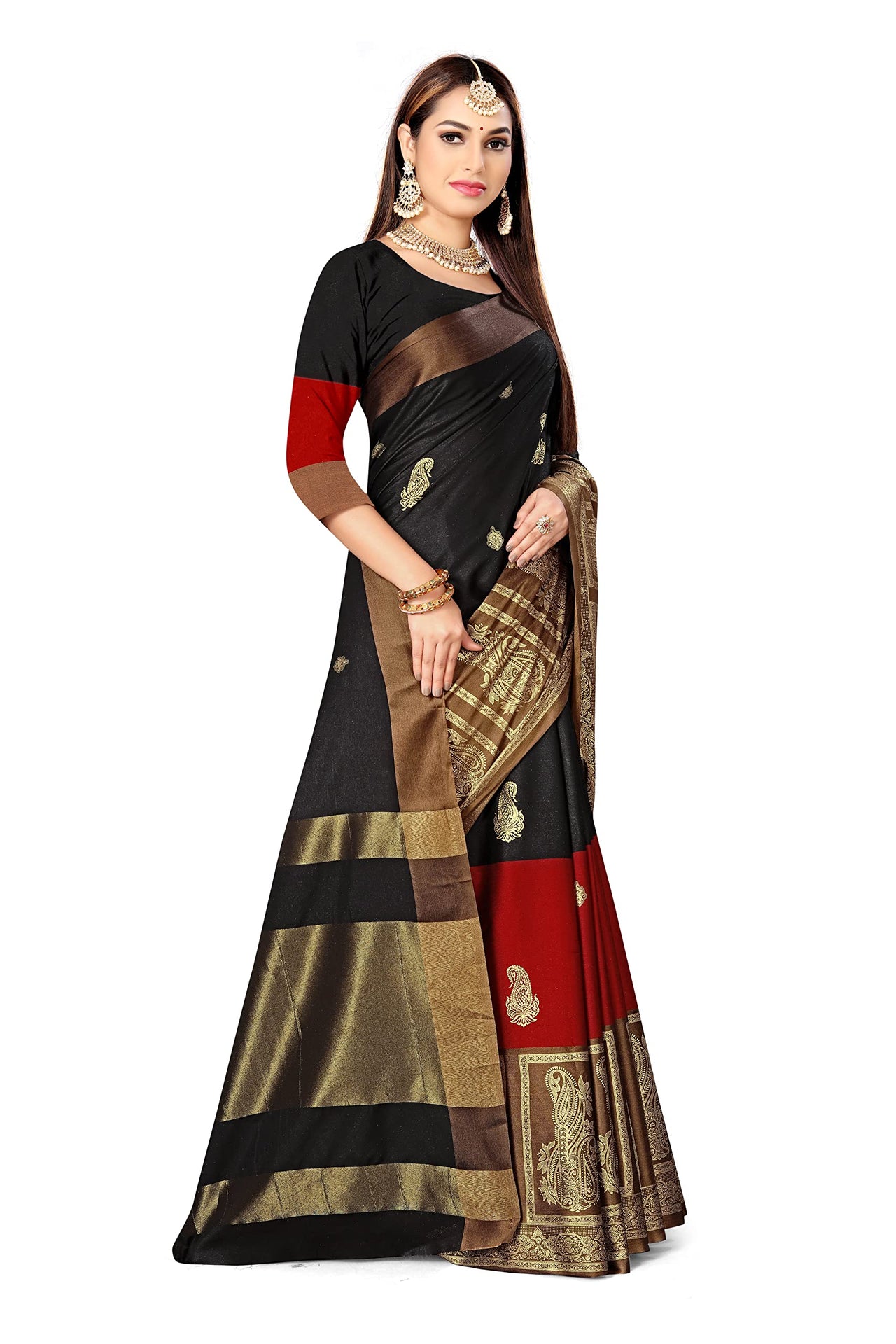 GRECIILOOKS Women Soft Cotton & Silk Saree For Women Banarasi Saree With Un-stitched Blouse piece