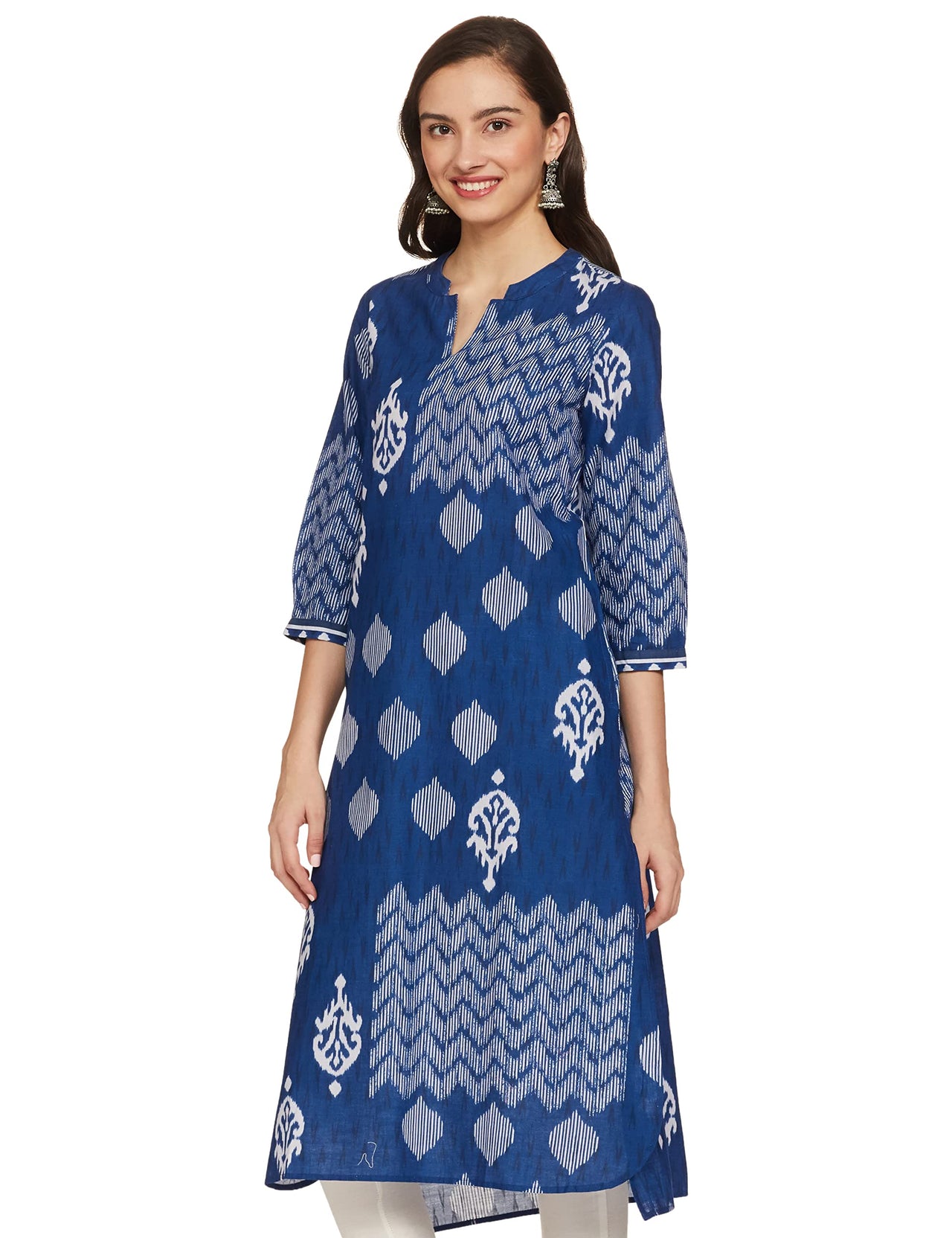 BIBA Printed Band Collar Straight Fit Womens Kurta
