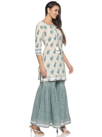 RAJMANDIRFABRICS Women's  Cotton Printed Straight Kurta Sharara With Dupatta Set