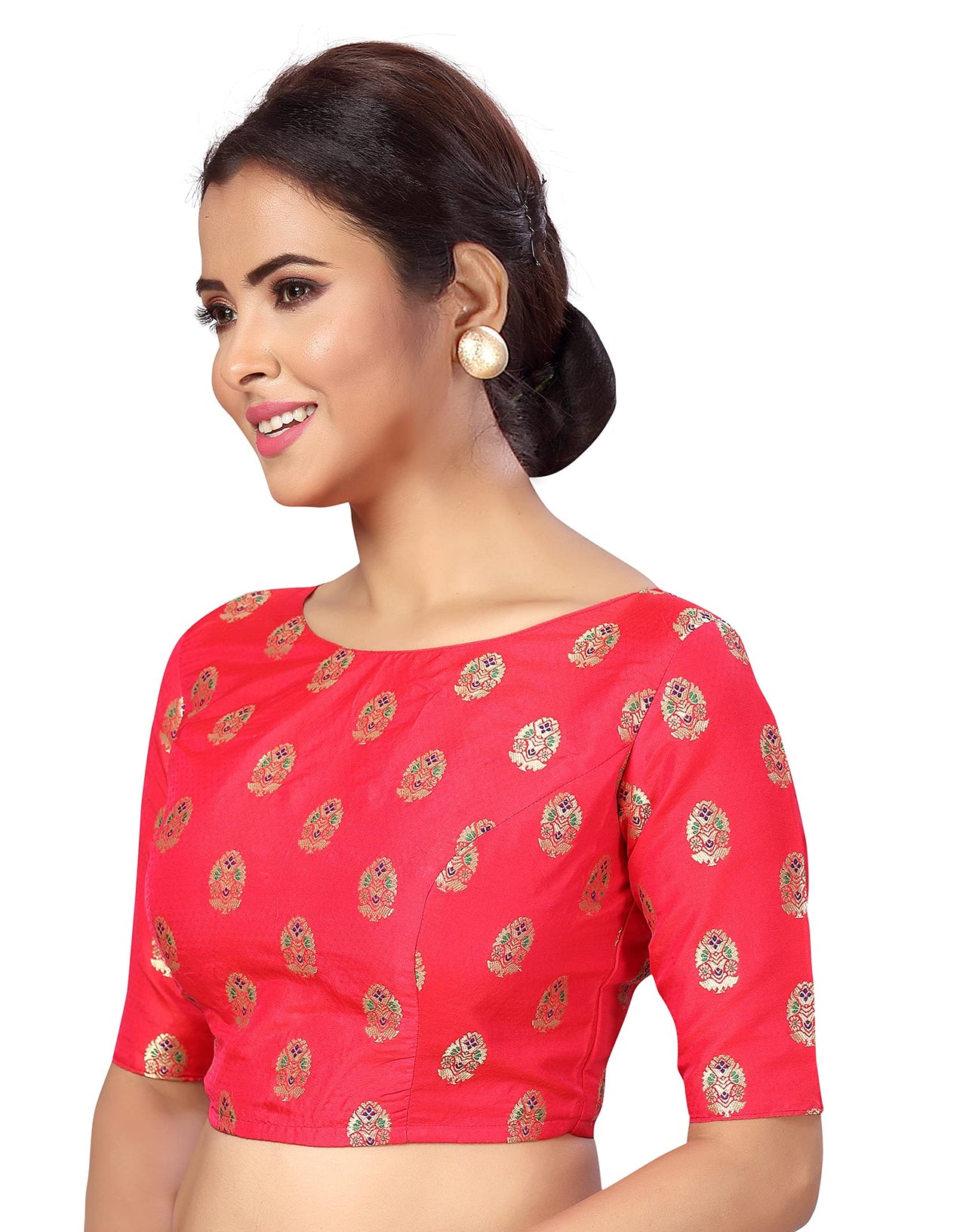 X3 Women's  Brocade Readymade Saree Blouse with Golden Bootas 38