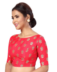 X3 Women's  Brocade Readymade Saree Blouse with Golden Bootas 38