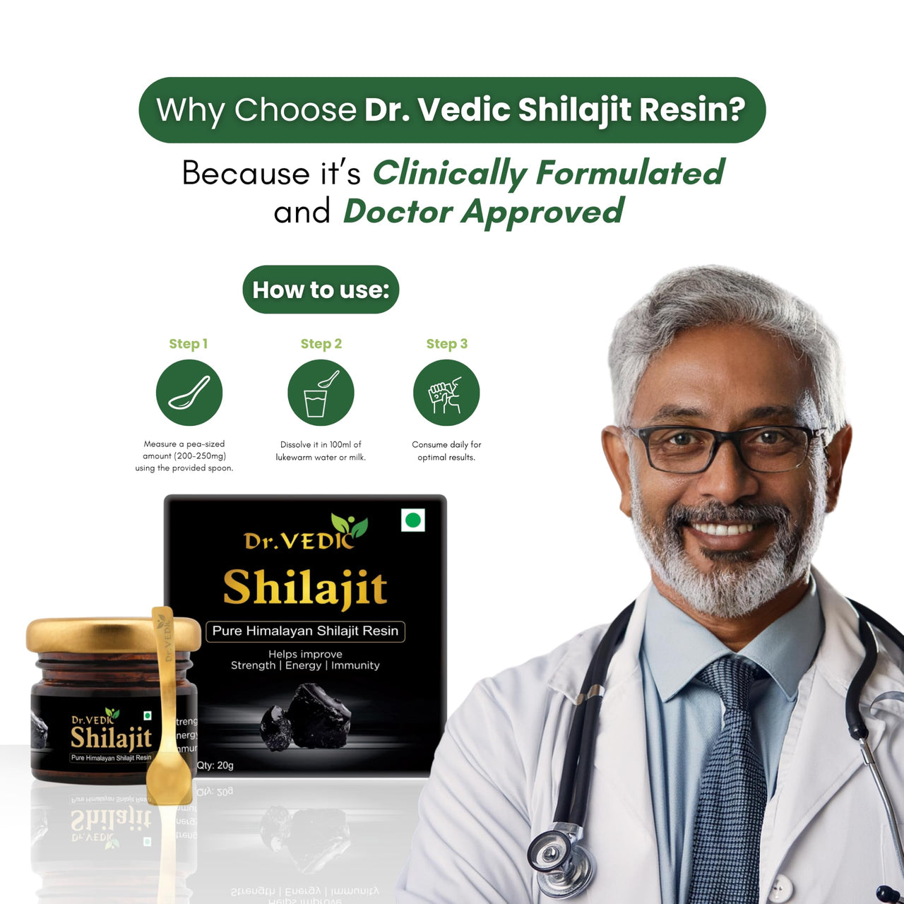 Dr Vedic 100% Pure & Natural Himalayan Shilajit/Shilajeet Resin Improves - Strength | Energy | Immunity - 20g