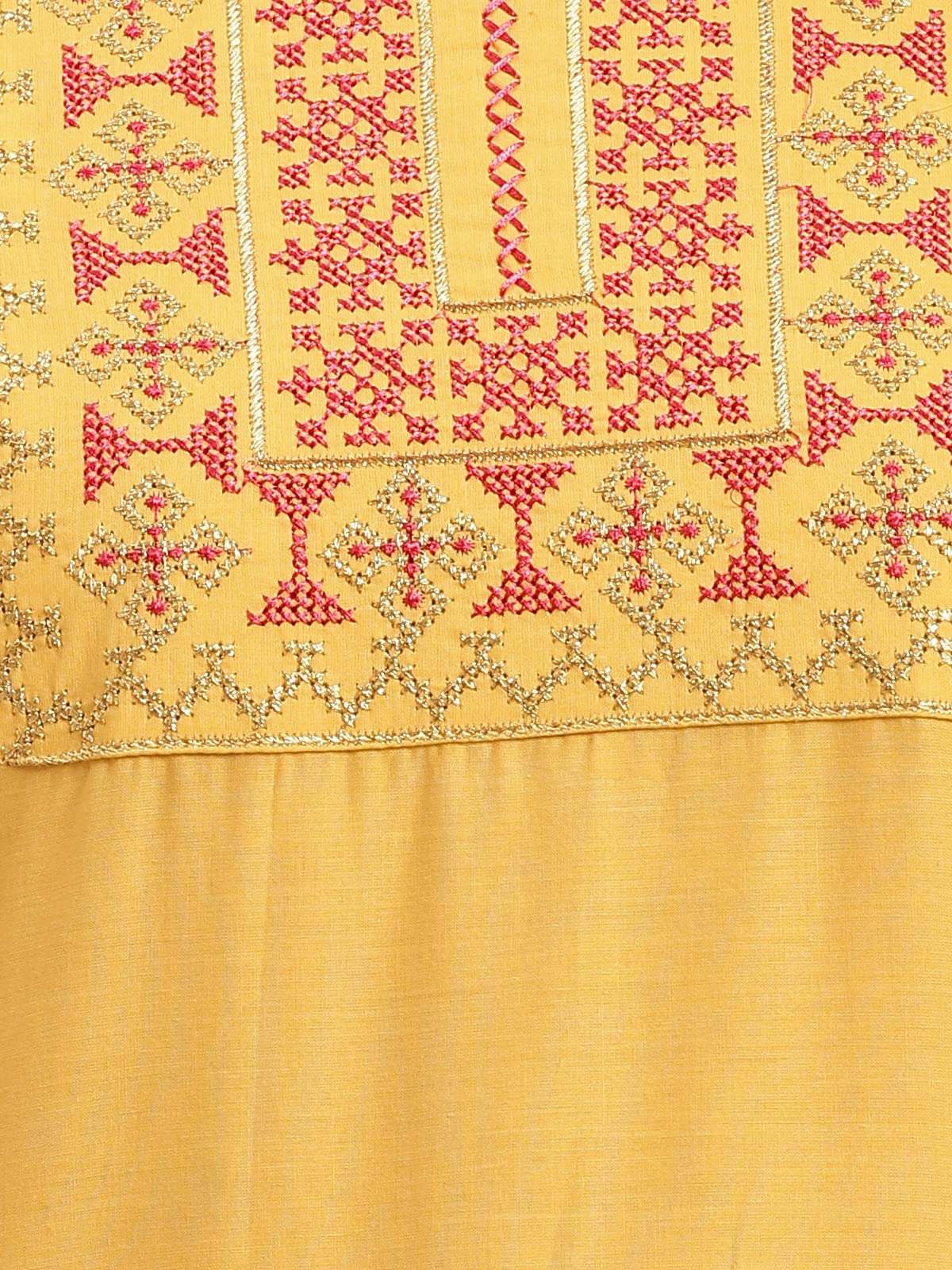 rangita Women 100% Cotton Yoke Zari Embroidered Knee Length Straight Kurti