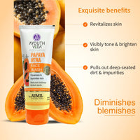 Ayouthveda Papaya Vera Face Wash with Real Papaya Extract | Deep Cleanser for Dry to Normal Skin | Removes Dullness, Dark Spots, & Impurities | Sulfate-Free Gentle Formula | (100 g)