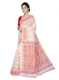 T.J. SAREES Women's  Jamdani Silk Blend Saree Without Blouse Piece