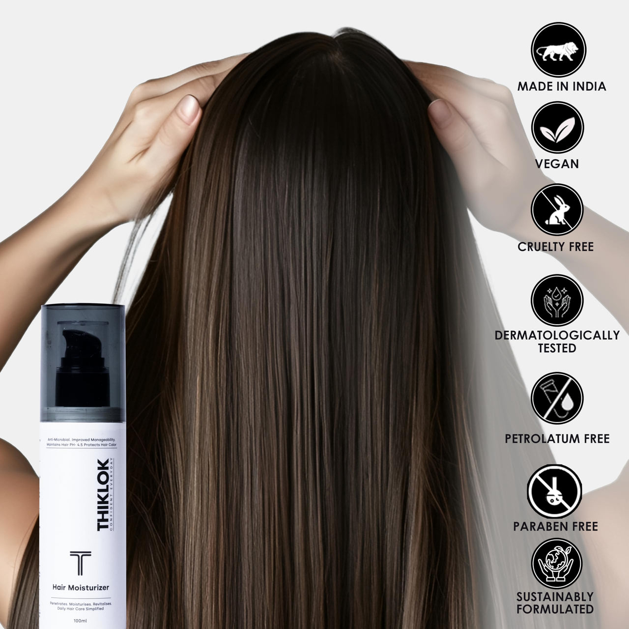 Thiklok Hair Moisturizer – Deep Moisturisation & Hydration | Leave-in Conditioning | pH Balanced | Lightweight & Non-Greasy Formula for Healthier | Frizz Control | Long Lasting Conditioner