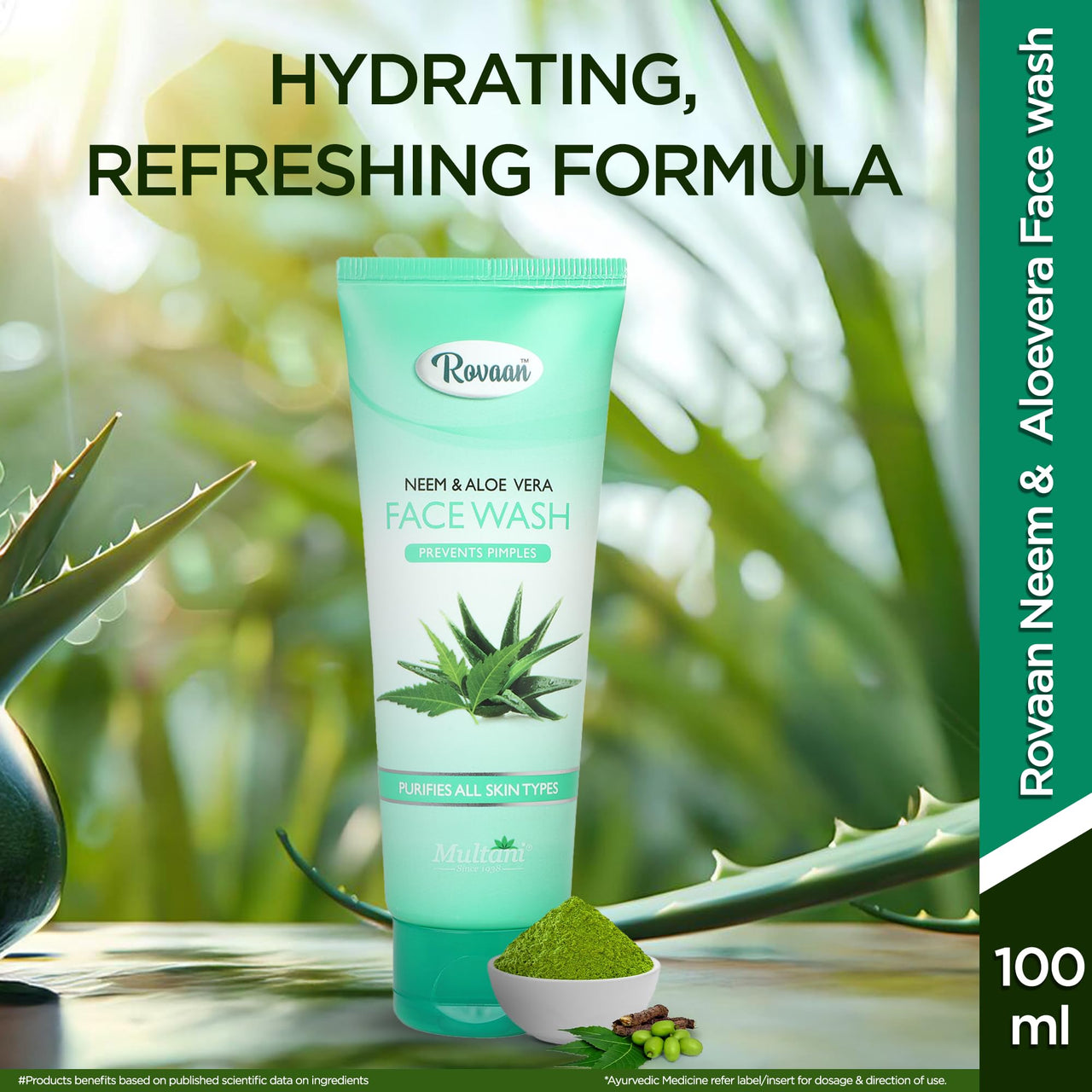 Multani Rovaan Face Wash |For All Skin Type with Neem & Aloe Vera |Get Tan Free Skin Care |100 Ml