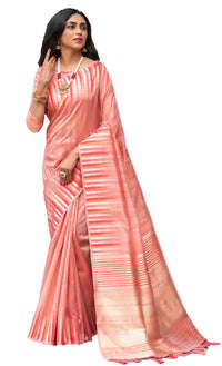 NK Textiles Women's  Ikat Woven Tussar Silk Saree with Tassels