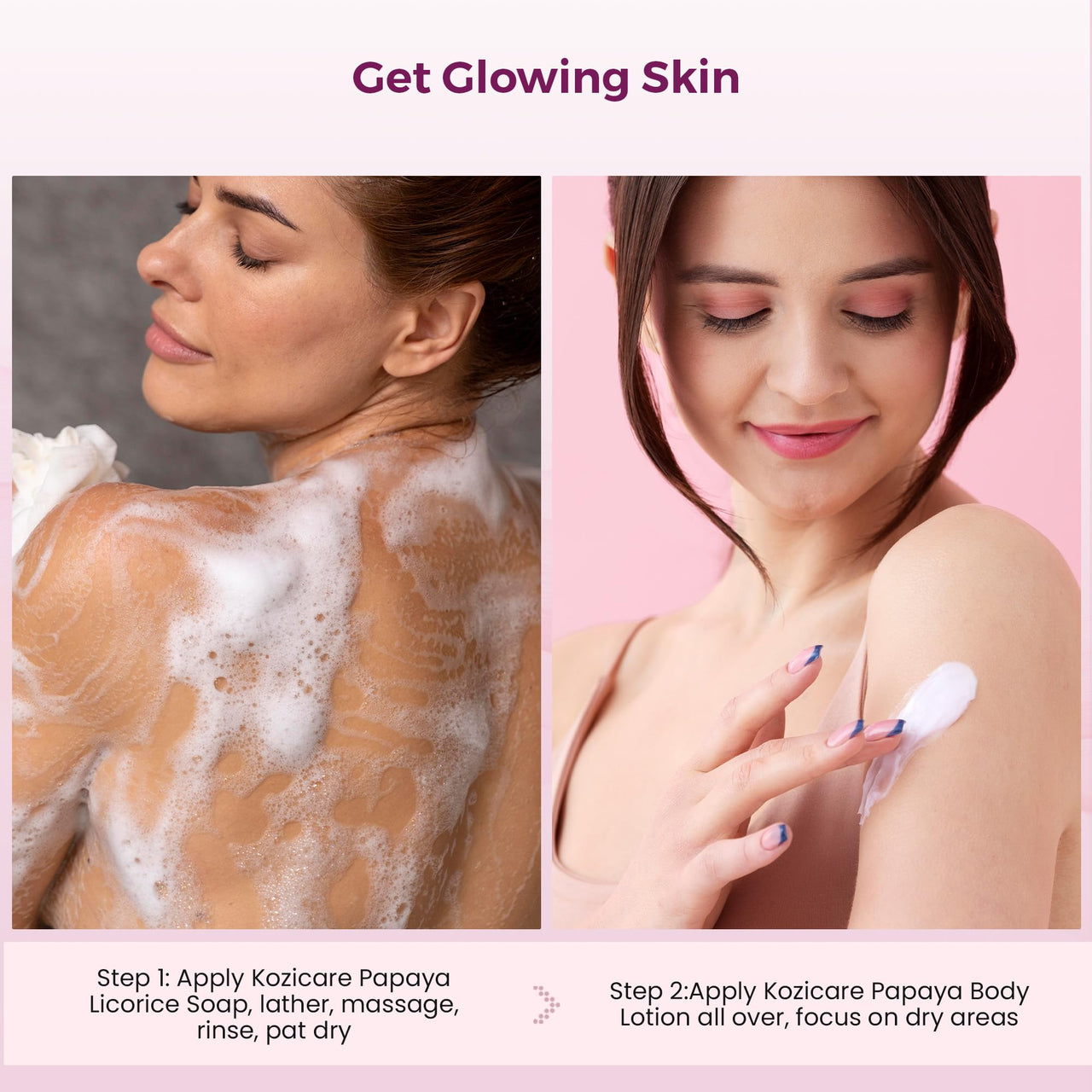 Kozicare Kojic Acid Soap & Papaya Body Lotion Combo | Body Tan Removal Soap | Bathing Soaps for Glowing Skin -Pack of 3 | Shea Butter Body Lotion | Niacinamide & Vitamin E Moisturizer For Body - 200Ml