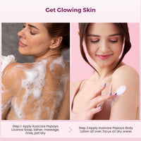 Kozicare Kojic Acid Soap & Papaya Body Lotion Combo | Body Tan Removal Soap | Bathing Soaps for Glowing Skin -Pack of 3 | Shea Butter Body Lotion | Niacinamide & Vitamin E Moisturizer For Body - 200Ml