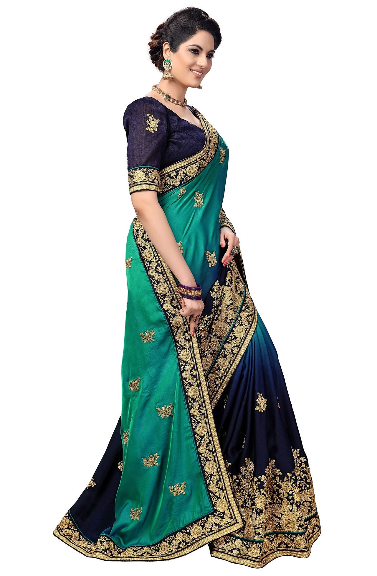 PANASH TRENDS Women's  Barfi Silk Heavy Embroidery Work Saree