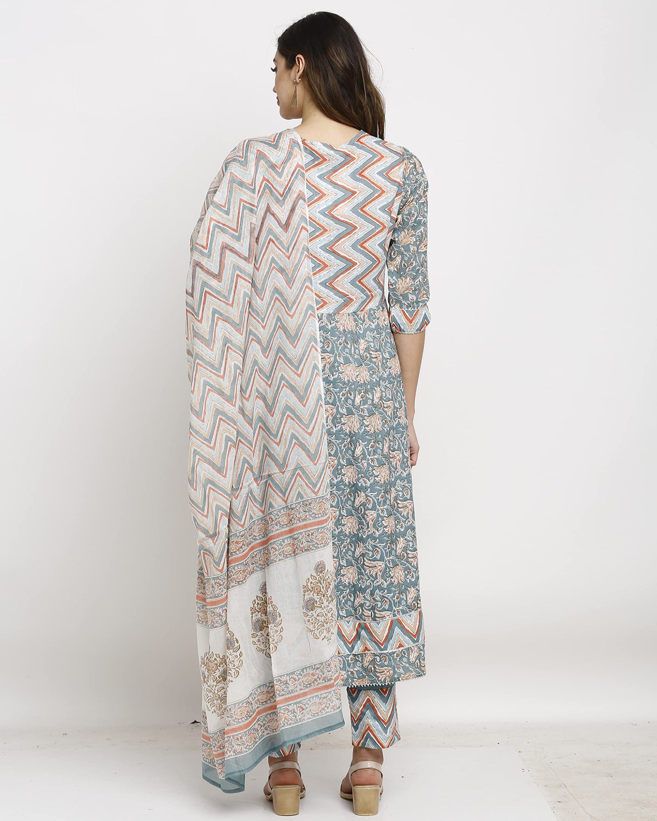 Rajnandini Women's  Multicolor Coloured Pure Cambric Cotton Floral Embroidered Kurta Set With Dupatta