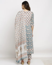 Rajnandini Women's  Multicolor Coloured Pure Cambric Cotton Floral Embroidered Kurta Set With Dupatta