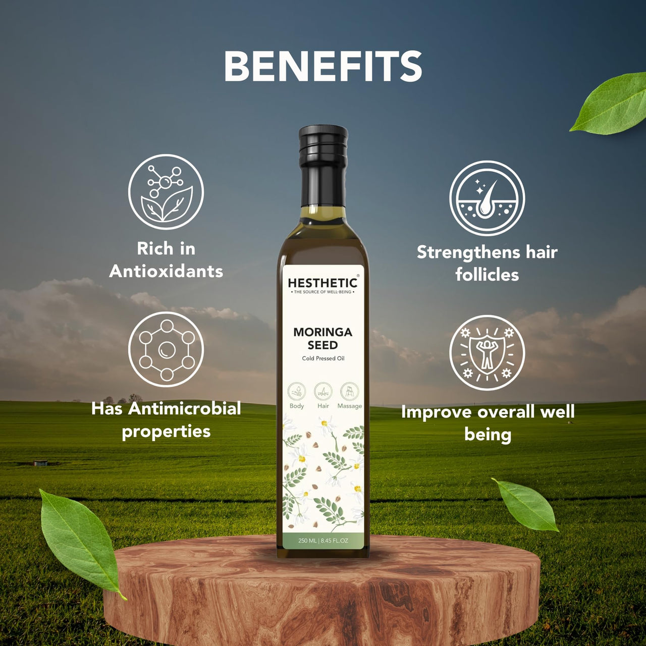 HESTHETIC Virgin Cold Pressed Moringa Seed Oil | 100% Pure & Natural - 100ml | Glass Bottle