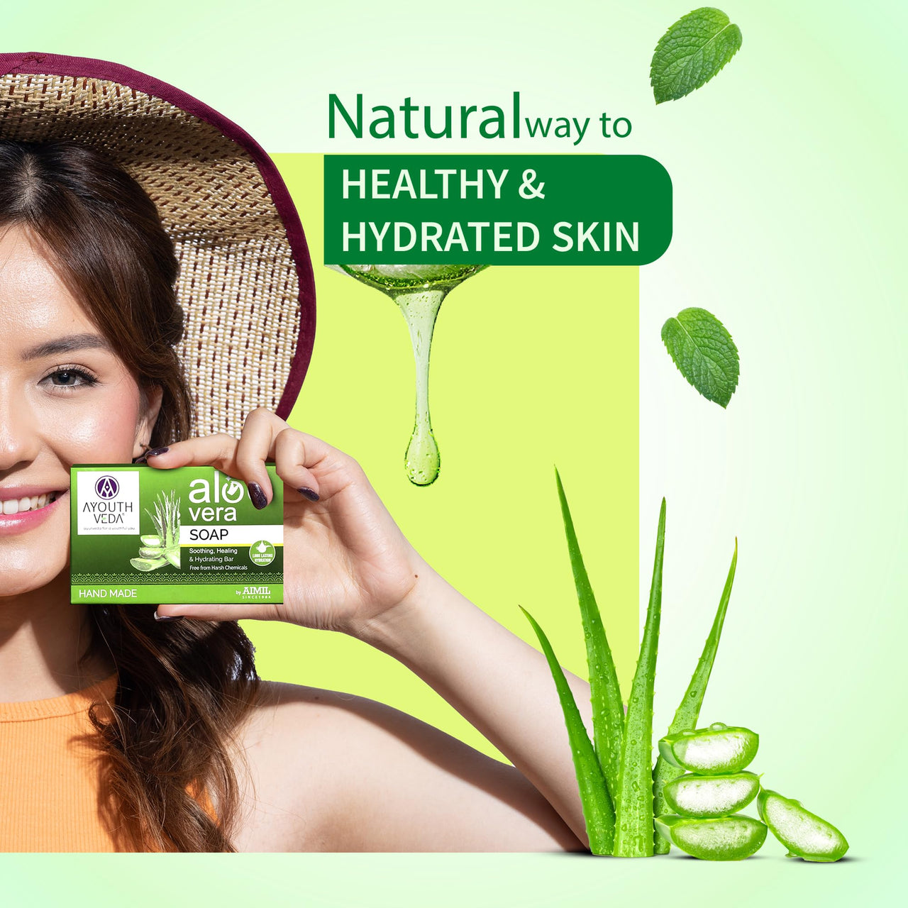 Ayouthveda Aloe Vera Bathing Bar for Nourishes & Hydrate the Skin (Pack of 3, 100g each)