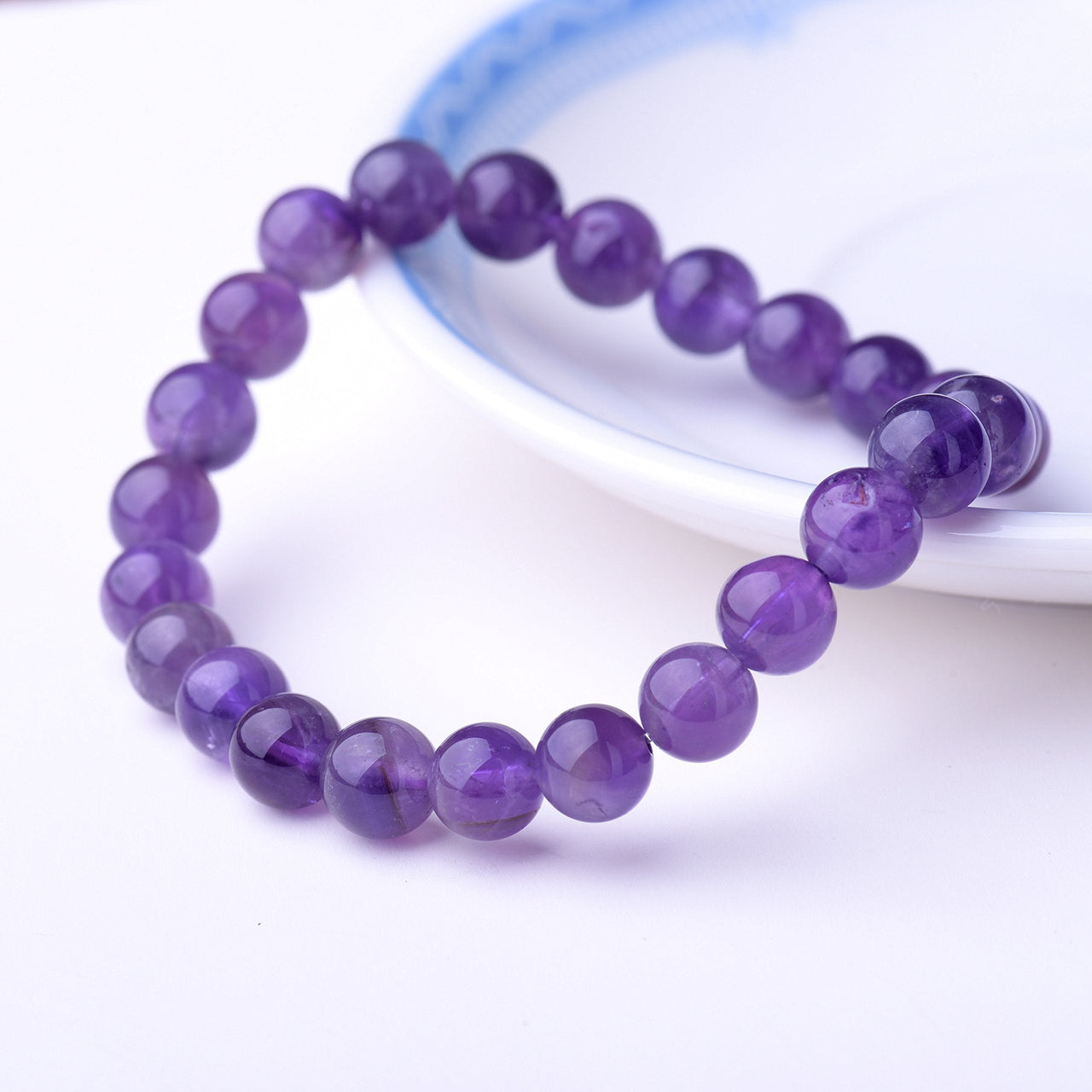 WRCXSTONE Natural 8mm Gorgeous Semi-Precious Gemstones Healing Crystal Stretch Beaded Bracelet Unisex Amethyst