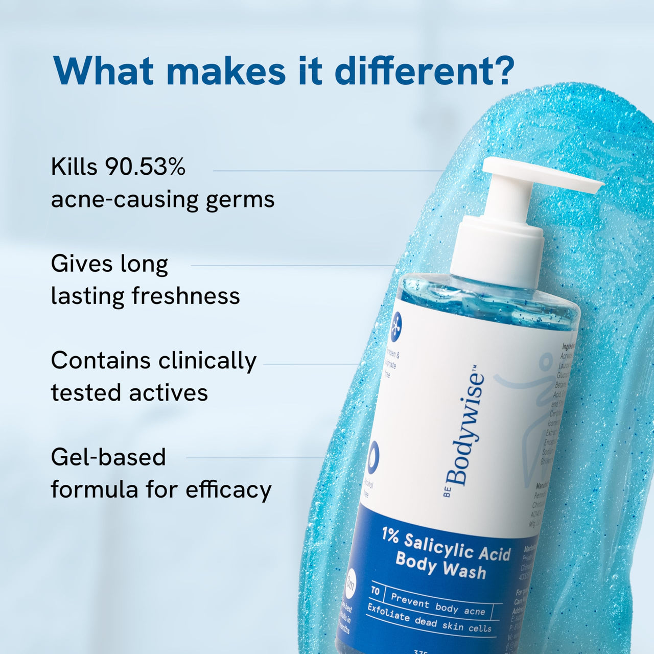 Be Bodywise 1% Salicylic Acid Body Wash 375 ml | Refreshing Showering Gel that Helps to Prevent Body Acne & Cleanse Skin | Paraben and SLS free