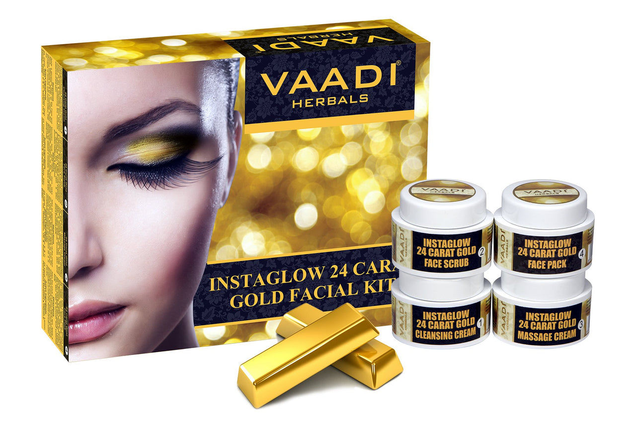 Vaadi Herbals Gold Facial Kit 24 Carat Gold Leaves, Marigold Wheatgerm Oil and Lemon Peel Extract, 110g
