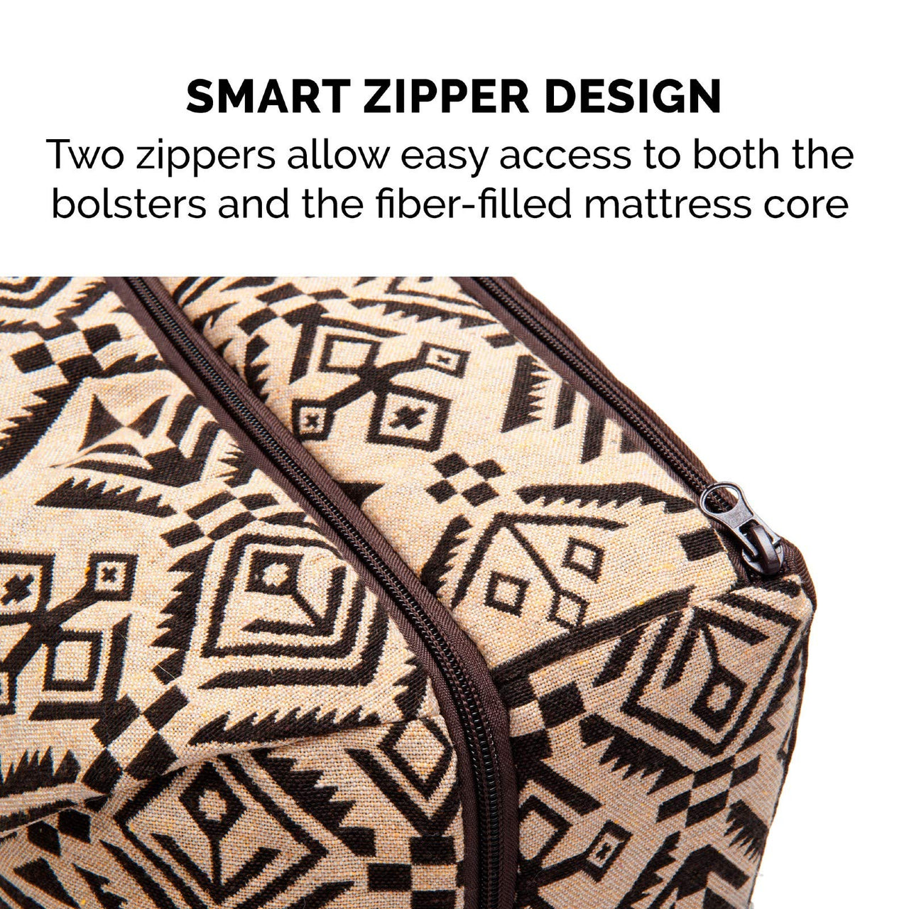 Furhaven Pillow Dog Bed for Small Dogs w/ Removable Bolsters & Washable Cover - Plush & Southwest Kilim Woven Decor Sofa - Desert Brown, Small